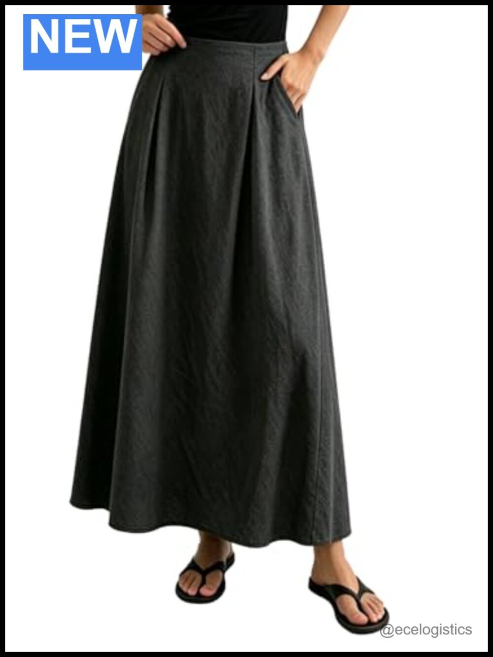 High-Waisted A-Line Maxi Denim Skirt with Pockets, Flowy